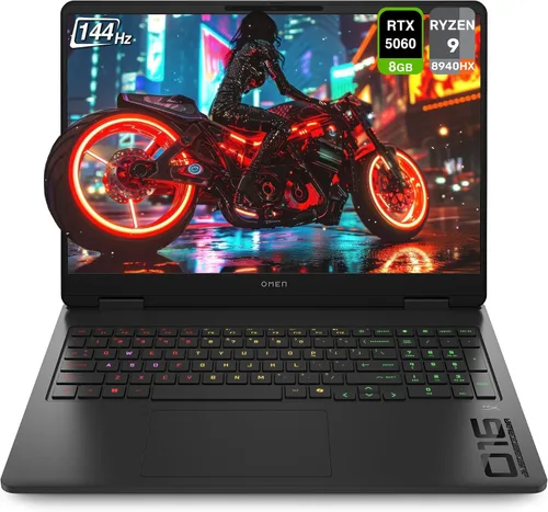 HP OMEN Laptop para juegos, AMD Ryzen 9-8940HX, 32 GB DDR5 RAM, 1 TB PCIe SSD, pantalla de 16" 2K (1920x1200) 144Hz, Nvidia G-Force RTX 5060,