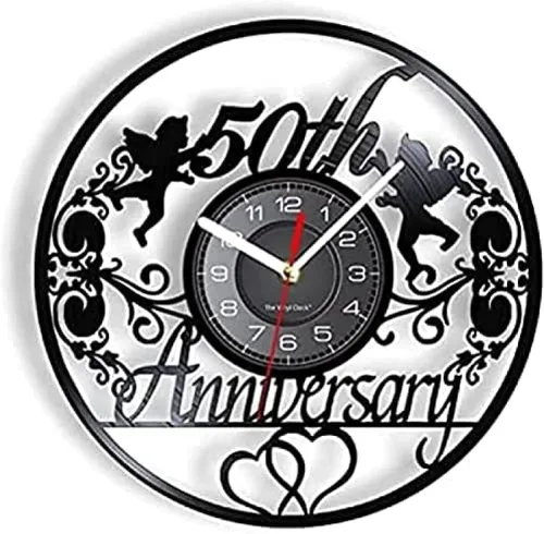 Reloj de pared 50 aniversario Reloj de pared Ángeles Corona Retro Disco de vinilo Reloj de pared 50 años Matrimonio Boda Regalo de Álbum de Música