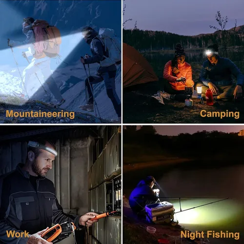 Miniatura 9 de Faro LED recargable impermeable, sensor de movimiento con clips, lámpara de cabeza de haz de 230° de ancho, 6 modos, para adultos, niños
