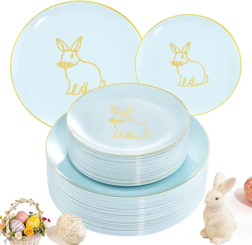 Miniatura 14 de KIRE 175 platos de plástico azul con borde plateado y cubiertos desechables con mango azul y tazas de borde plateado, servilleta de mano y vajilla