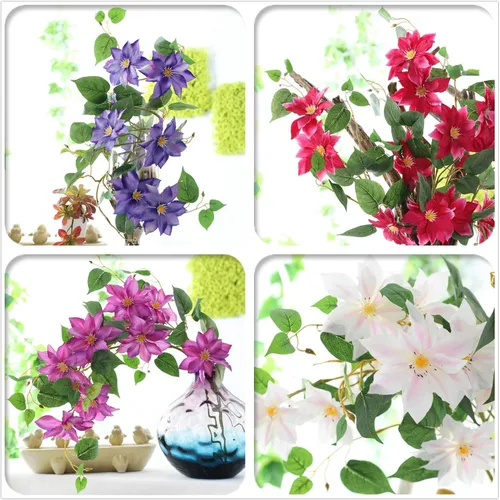 Miniatura 5 de Silk Clematis - Plantas artificiales de vid, 12 flores, 33 pulgadas, 4 unidades (crema)