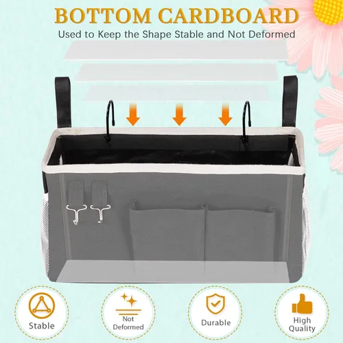 Miniatura 7 de Organizador de Almacenamiento para Mesita de Noche/Bolsa de Almacenamiento Colgante para Mesita de Noche para Cabeceros, Literas, Dormitorios, Negro