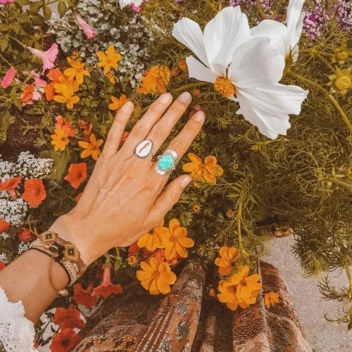 Miniatura 3 de Boho-Magic Anillo de plata de ley con larimar para mujer, joyería bohemia con piedras preciosas ovaladas