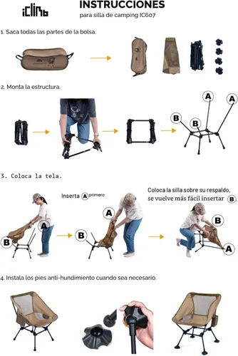 Miniatura 7 de iClimb Silla de camping ultraligera compacta plegable para playa con pies grandes antihundimiento y soporte de espalda con cuerda