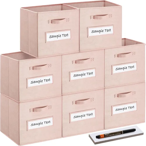 Miniatura 24 de Cubos de almacenamiento de tela (juego de 8) cubos de almacenamiento de 11 pulgadas, cubos de almacenamiento con 8 etiquetas, tarjetas de ventana