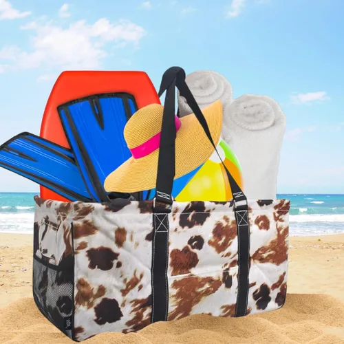 Miniatura 15 de NGIL Bolsa de comestibles reutilizable extra grande plegable de gran tamaño para comestibles, almacenamiento, picnic, playa, Bronco-negro occidental
