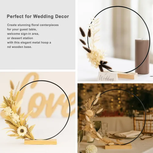 Miniatura 6 de Paquete de 10 aros florales negros con soporte, anillos de metal de 12 pulgadas para centros de mesa, decoración de mesa, manualidades, anillos
