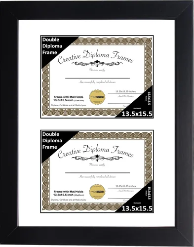 Miniatura 43 de Creative Picture Frames Marco de diploma doble clásico negro de 6 x 8 pulgadas con vidrio negro y colgador de pared instalado