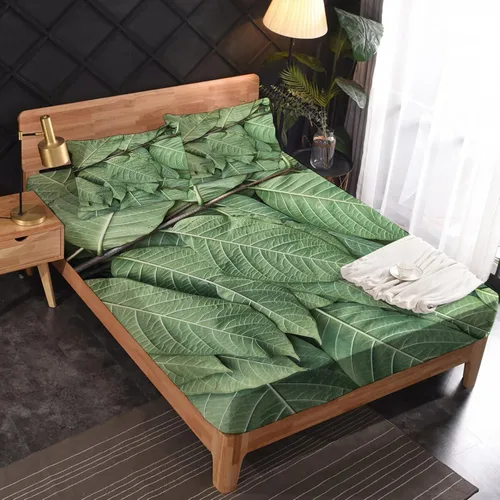 Miniatura 3 de NOGAWA Sábanas de hojas verdes, tamaño individual, sábanas de plantas tropicales, sábanas y fundas de almohada estampadas de 3 piezas, sábana bajera