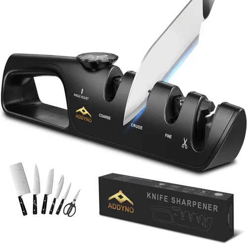 Miniatura 6 de Afilador de cuchillos de 3 etapas para cuchillos de cocina, guía de ángulo ajustable, afilado grueso, afilado rápido, con base antideslizante