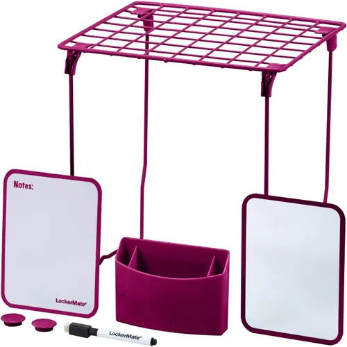 Miniatura 10 de LockerMate Kit organizador de casillero de 7 piezas, incluye estante de casillero, espejo, pizarra blanca, taza de almacenamiento y marcador de Negro