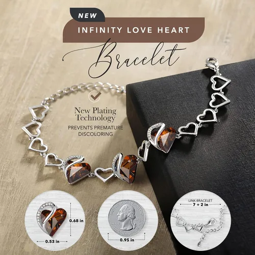 Miniatura 2 de Leafael - Pulsera de amor infinito con eslabones corazón de cristal y piedra natal regalos para mujer tono plateado 7 pulgadas con extensor de 2