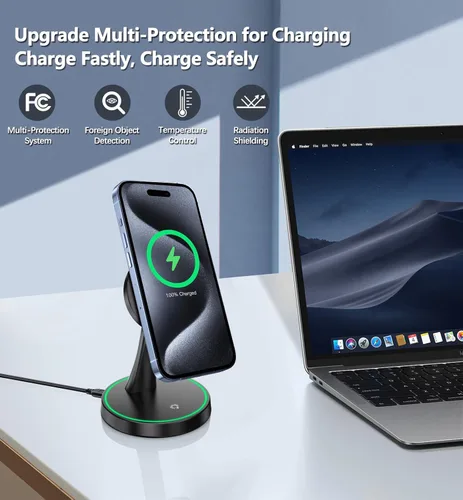 Miniatura 4 de Soporte de Cargador Inalámbrico Magnético 15W Carga Rápida Mag-Safe para iPhone 17/17 Pro/17 Air/17 Pro Max 16/15/14/13/12 Serie Negro