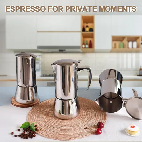 Miniatura 8 de Cafetera de acero inoxidable 304 grueso, sin recubrimiento, 2 tazas, cafetera Moka para estufa, cafetera expreso, cafetera italiana, clásica, Greca