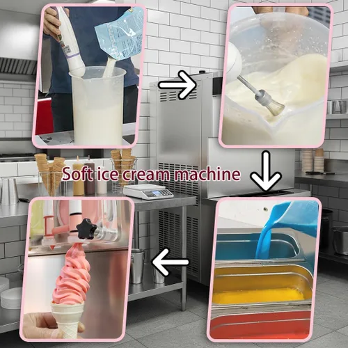Miniatura 6 de Comercial 17 Gal/H Productor de helado suave, 7 sabores de soporte de piso suave servido máquina de helado,4+3 mezclados yogur congelado helado