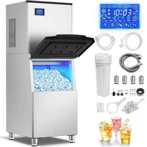 Miniatura 12 de Fabricadora de Hielo Comercial Máquina de Hielo de Gran Capacidad de Acero Inoxidable 500 Libras/24H Máquina de Hielo Industrial, Almacenamiento