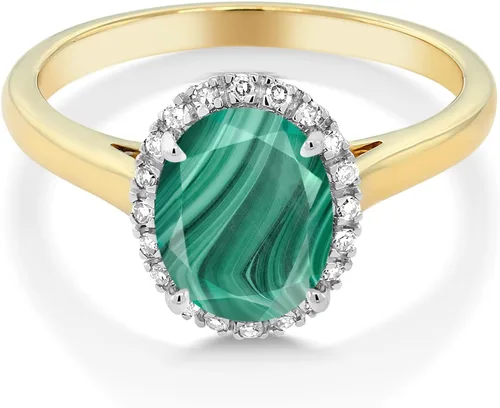 Miniatura 60 de Gem Stone King Anillo de compromiso ovalado de oro amarillo de 10 quilates con piedra natal y halo de diamantes Ovalado de 0.354 x 0.276 in