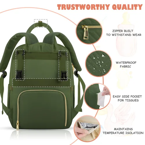 Miniatura 5 de Tenot Mochila para pañales de bebé, bolsas de pañales de viaje para niñas y niños, bolsa de bebé de gran capacidad, mochila para mujeres