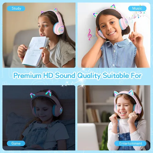 Miniatura 6 de LOBKIN Auriculares Bluetooth para Niños, Auriculares Inalámbricos Sobre la Oreja para Niños con Micrófono, 50H de Reproducción, Luces LED Coloridas