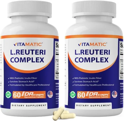 Vitamatic Complejo Lactobacillus Reuteri – 22 mil millones de UFC por cápsula de liberación retardada – 60 cápsulas – Apoyo a la salud digestiva e