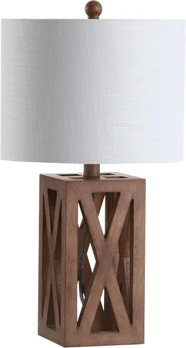 Miniatura 8 de JONATHAN Y JYL1062A Stewart 21.5" lámpara de mesa de madera LED industrial estilo francés campestre rústico para recámara, sala de estar, oficina