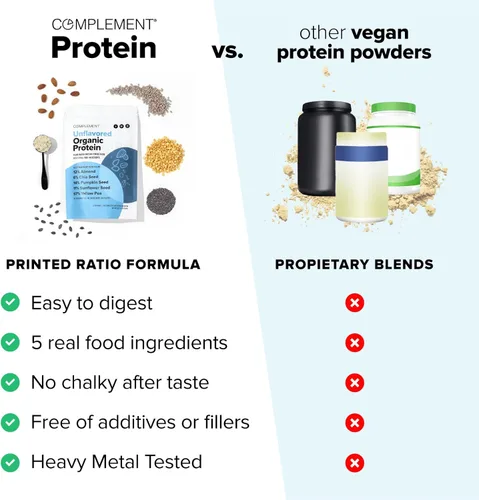 Miniatura 3 de Complement Proteína vegana orgánica en polvo, sin sabor, baja en carbohidratos, baja en calorías, sin azúcar, sin soja, sin OMG, sin gluten, sin