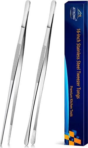 Jetkong 2 pinzas extra grandes de 40 cm, pinzas de cocina extra largas para alimentos, reparación y barbacoa (40 cm, plateado)