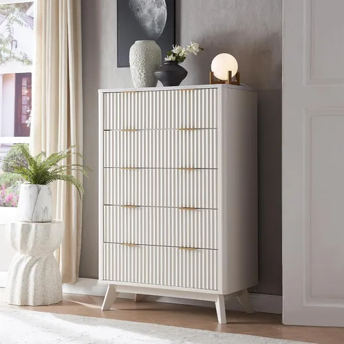 Miniatura 18 de T4TREAM Cómoda acanalada de 3 cajones, cómoda moderna de 32 pulgadas de alto, diseño de perfil curvo, organizador de cajones de madera para Aliso