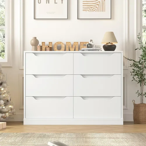 Miniatura 4 de Hostack - Cómoda moderna de 6 cajones para dormitorio, cómoda doble de madera con almacenamiento, organizador de almacenamiento de madera grande