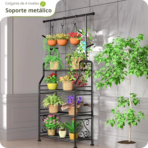 Miniatura 4 de GIOTORENT Soporte para plantas para interiores y exteriores, estantes de metal resistente de 4 niveles, exhibe hasta 17 plantas múltiples, soporte