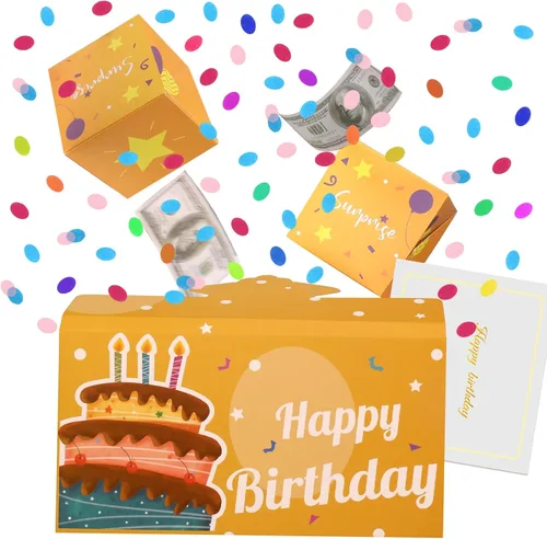 BABORUI Tarjeta de cumpleaños desplegable con confeti, caja de regalo sorpresa de feliz cumpleaños, explosión para dinero, caja sorpresa de