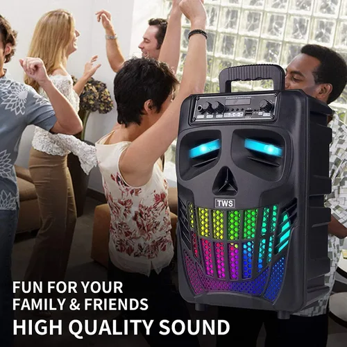 Miniatura 6 de Altavoz Bluetooth portátil con subwoofer, altavoces inalámbricos, gran soporte, radio FM, tarjeta TF, luces LED, reproductor de MP3, fiesta