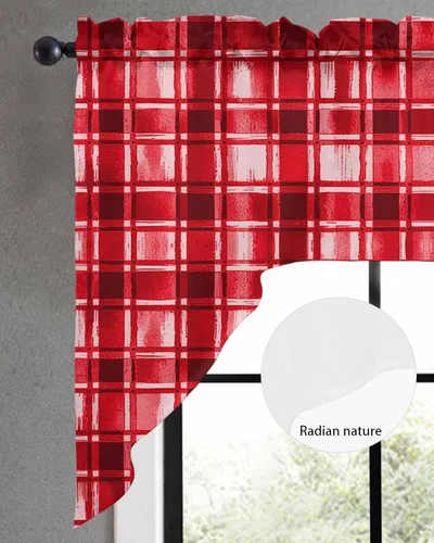 Miniatura 3 de Cortinas de cocina con cenefa roja a cuadros de acuarela, cenefa con bolsillo para barra, paneles de cortina para dormitorio, sala de estar, baño