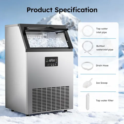 Miniatura 9 de Máquina comercial para hacer hielo - 200 libras/24 horas, máquina de hielo comercial con contenedor de almacenamiento de 50 libras, debajo