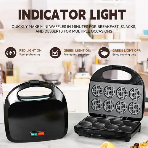 Miniatura 4 de Mini waflera, máquina antiadherente pequeña para hacer gofres con calentamiento rápido, hace 8 waffles, waflera para niños, solo tienes que añadir