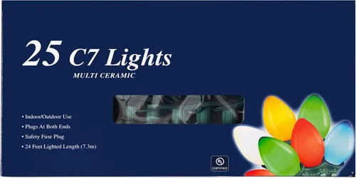 Miniatura 2 de Creative Hobbies Cadena de luces de Navidad multicolor de 25 pies con bombillas incandescentes C7 - Luces clásicas de decoración navideña
