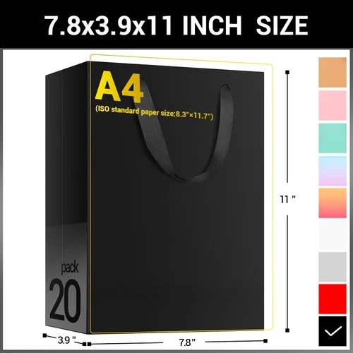 Miniatura 2 de EUSOAR Bolsas de compras para boutique, 20 piezas de 7.8 x 3.9 x 11 pulgadas, bolsas de regalo de papel kraft negro medianas resistentes con asa
