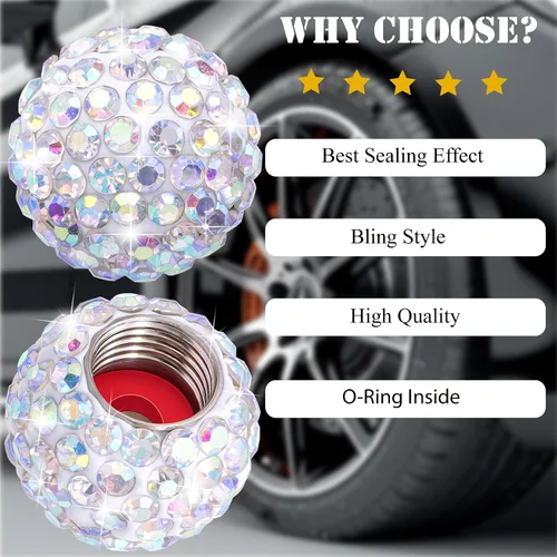 Miniatura 6 de 4 piezas de tapas de vástago de válvula de neumático con cristal brillante y diamante, tapas de válvula de neumático de rueda de coche con brillo