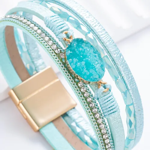 Miniatura 226 de FANCY SHINY - Pulsera de cuero estilo bohemio, pulsera de cuentas de cristal con cierre magnético, regalos de joyería para mujer