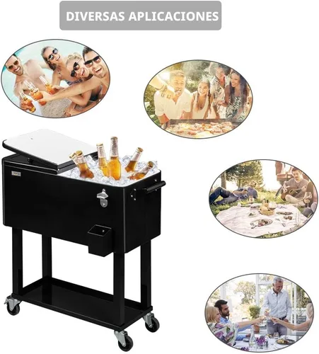 Miniatura 5 de VINGLI Baúl de hielo rodante de 80 cuartos de galón, carrito portátil para fiestas en el patio, bar, con estante, piscina de bebidas con abridor