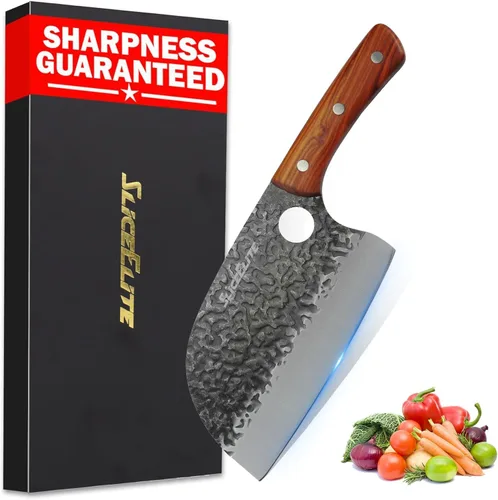 Miniatura 10 de SliceElite Cuchillo de carnicero profesional forjado a mano (juego de cuchillos de carnicero de 3 piezas con asas de madera de arena)