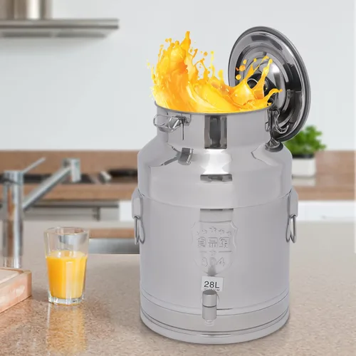 Miniatura 5 de Cubo de acero inoxidable de 28 litros y 7.4 galones para leche y vino con tapa sellada, resistente (28L)