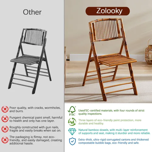 Miniatura 9 de Silla plegable de bambú, silla de comedor vintage plegable completamente mejorada con 330 libras hecha a mano para sala de estar, patio, jardín