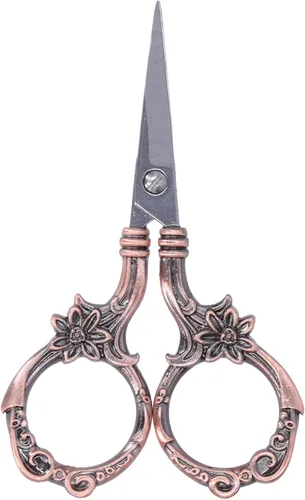 Tijeras europeas vintage, tijeras de flores vintage, costura europea, bordado, colección de manualidades retro para trabajo de arte y uso (cobre) y