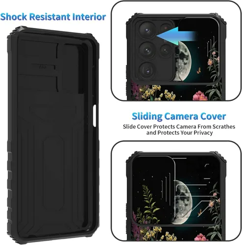 Miniatura 981 de Funda para Samsung Galaxy S22 Ultra 5G, Galaxy S22 Ultra con cubierta de cámara deslizante, funda resistente de doble capa con función atril Black