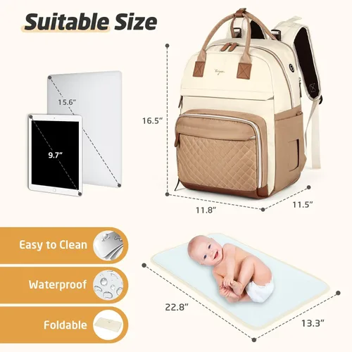 Miniatura 6 de Mochila para pañales extra grande para 2 niños gemelos, bolsas de viaje para bebé para mamá y papá, 25-37L, expandible, con cambiador, orificio