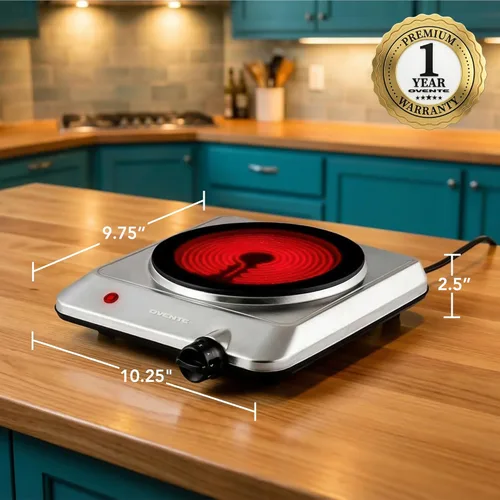 Miniatura 8 de OVENTE Quemador individual infrarrojo para encimera, placa eléctrica de 1000 W con placa de cocina de vidrio cerámico de 7.5 pulgadas, ajuste