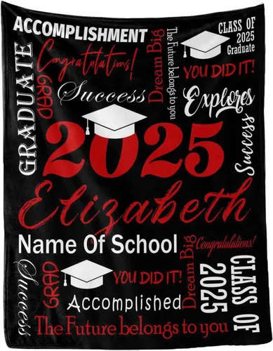 Miniatura 20 de MyPupSocks Manta personalizada de graduación 2025, clase de con nombre de la universidad, regalos personalizados, manta con texto para sobrina