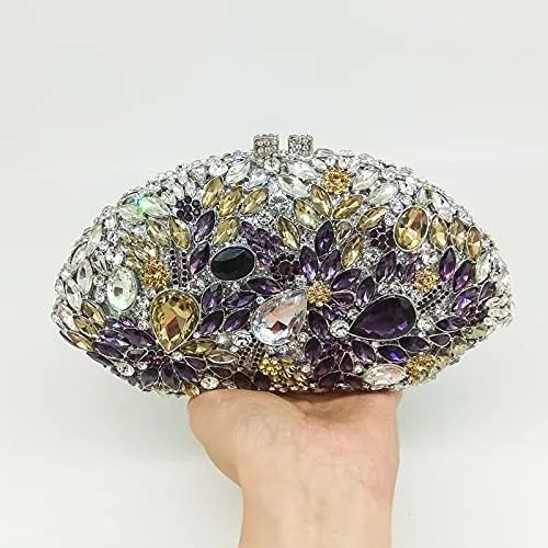 Miniatura 2 de Bolsos de noche de flores y embragues para mujer bolsos formales de fiesta con diamantes de imitación bolso de mano de cristal para boda