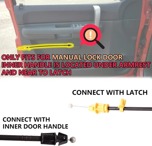 Miniatura 2 de Cable corto de pestillo de puerta de 16.5 pulgadas compatible con Chevrolet Silverado GMC Sierra 2007-2013 Cable de bloqueo manual de puerta